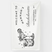 Custom Bachelorette Retro Cocktail Zwart Spandoek (Verticaal)