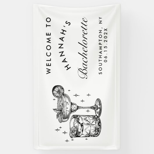 Custom Bachelorette Retro Cocktail Zwart Spandoek (Verticaal)