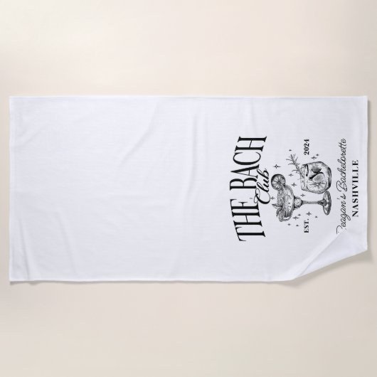 Custom Bachelorette Retro Cocktail Zwart Strandlaken (Voorkant)