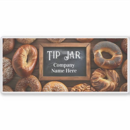 Custom Bagel Cafe Business Tip Jar Sticker (Voorkant)