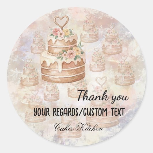 Custom "Baked with Love" Pink nature Cake Sticker  (Voorkant)