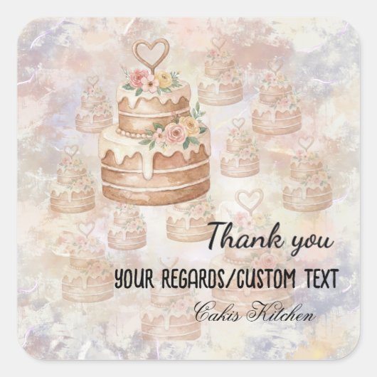 Custom "Baked with Love" Pink nature Cake Sticker  (Voorkant)