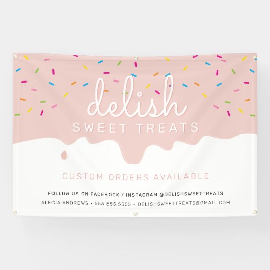 CUSTOM Baker blush Frosting Drip sprinkles Spandoek (Horizontaal)