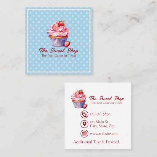 Custom Bakery Business Card | Blue Cupcake Theme Afsprakenkaartje (Voorkant / Achterkant)