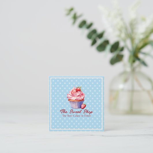 Custom Bakery Business Card | Blue Cupcake Theme Afsprakenkaartje (Staand voorkant)