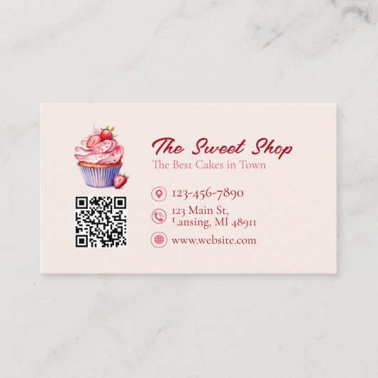 Custom Bakery Business Card with QR Code  Visitekaartje (Achterkant)