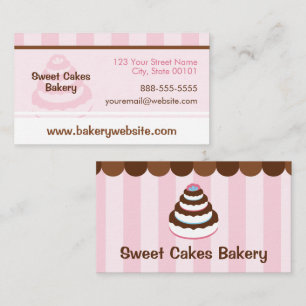 Custom Bakery Cake Shop - Roze Strepen & Chocolade Visitekaartje