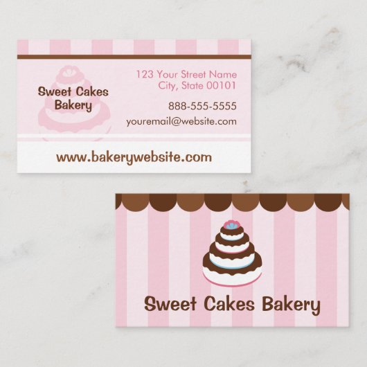 Custom Bakery Cake Shop - Roze Strepen & Chocolade Visitekaartje (Voorkant / Achterkant)