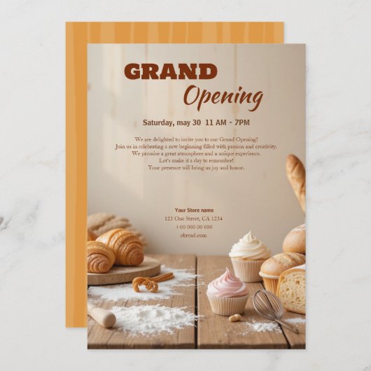 Custom Bakery Grand Opening Uitnodiging (Voorkant / Achterkant)