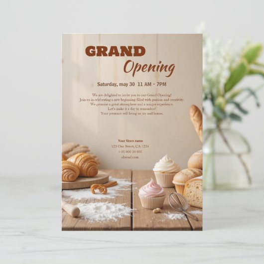 Custom Bakery Grand Opening Uitnodiging (Staand voorkant)