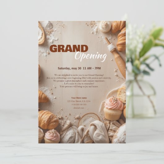 Custom Bakery Grand Opening Uitnodiging (Staand voorkant)