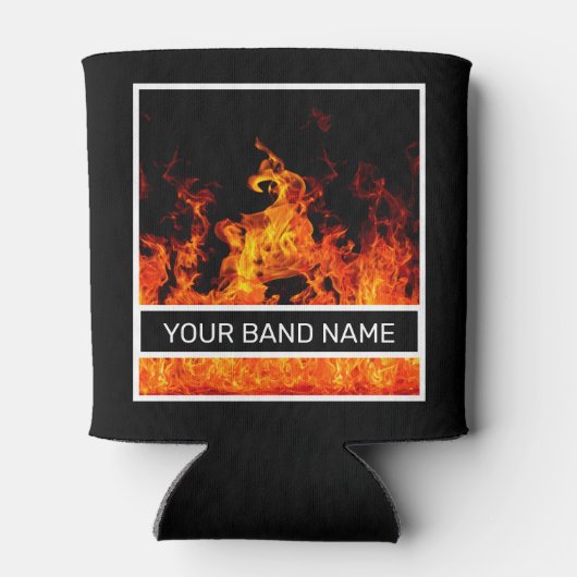 Custom Band Merch Flames Rock en Roll Metal Music Blikjeskoeler (Achterkant)