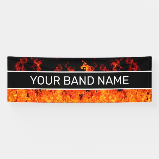 Custom Band Merch Flames Rock & Roll Gig Show Spandoek (Horizontaal)