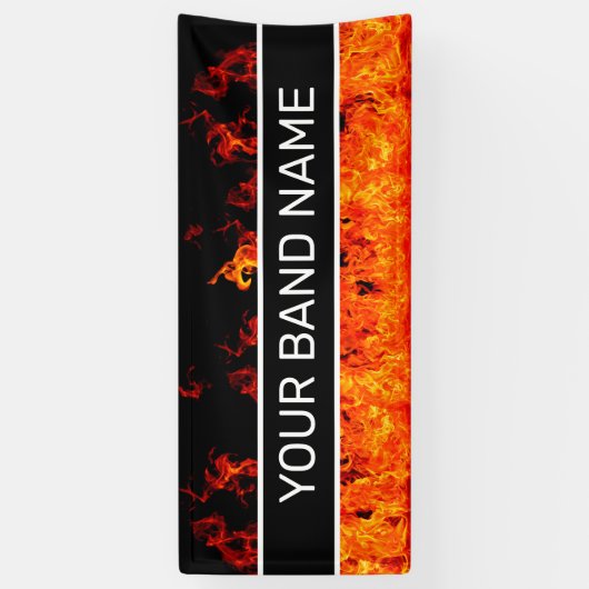 Custom Band Merch Flames Rock & Roll Music Gig Spandoek (Verticaal)