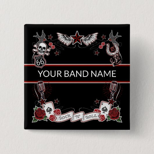 Custom Band Merch Pin Rockabilly Rock Roll Button (Voorkant)