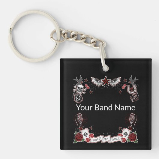 Custom Band Merch Rockabilly Rock & Roll Music Key Sleutelhanger (Voorkant)
