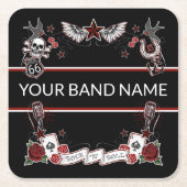 Custom Band Merch Rockabilly Tattoo Rock Music Kartonnen Onderzetters (Voorkant)