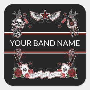Custom Band Merch Rockabilly Tattoo Rock Music Vierkante Sticker