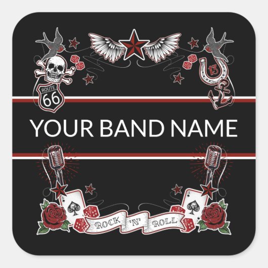 Custom Band Merch Rockabilly Tattoo Rock Music Vierkante Sticker (Voorkant)