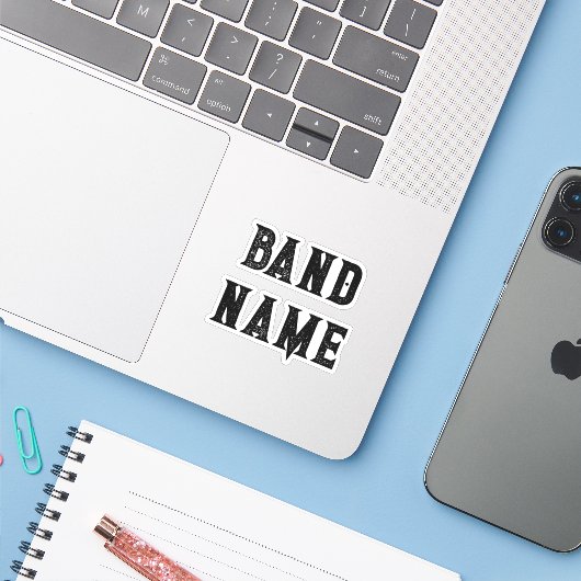 Custom Band Merch Sticker (Laptop met iPhone)