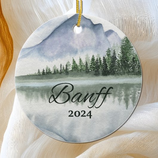 Custom Banff Waterverf Bergmeerbomen Keramisch Ornament