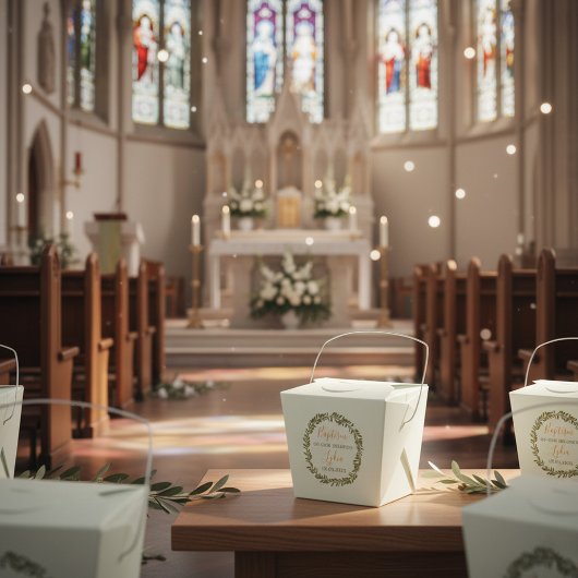 Custom Baptism Favor Box with Olive Wreath  Bedankdoosjes