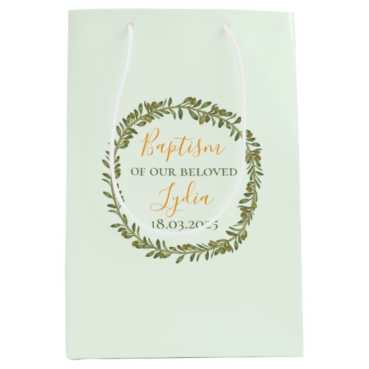 Custom Baptism Olive Wreath Medium Cadeauzakje (Voorkant)