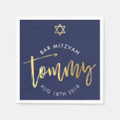 CUSTOM Bar Mitswa lunch voor Tommy marine + goud Servetten (Voorkant)