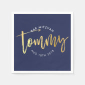 CUSTOM Bar Mitswa lunch voor Tommy marine + goud Servetten (Voorkant)