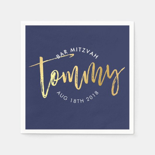 CUSTOM Bar Mitswa lunch voor Tommy marine + goud Servetten (Voorkant)
