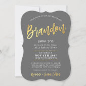 CUSTOM Bar Mitswa Uitnodigen voor Brandon grijs + Kaart (Voorkant)