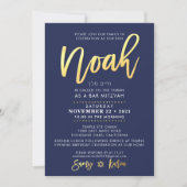 CUSTOM Bar Mitswa Uitnodigen voor Noah Navy + goud Kaart (Voorkant)