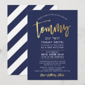 CUSTOM Bar Mitswa Uitnodigen voor Tommy Navy + gou Kaart (Voorkant / Achterkant)