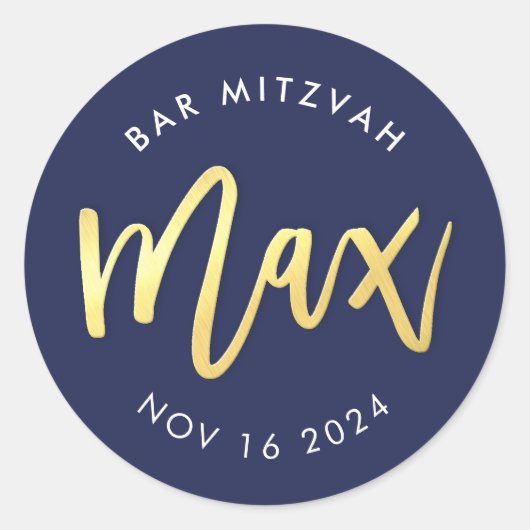 CUSTOM Bar Mitswa voor marine + goud Max Ronde Sticker (Voorkant)