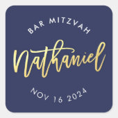 CUSTOM Bar Mitswa voor marine + goud Nathaniel Vierkante Sticker (Voorkant)