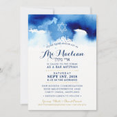 CUSTOM BAR MITZVAH goudblauw waterverf uitnodigen  Kaart (Voorkant)