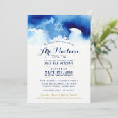 CUSTOM BAR MITZVAH goudblauw waterverf uitnodigen  Kaart (Staand voorkant)
