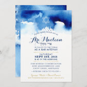 CUSTOM BAR MITZVAH goudblauw waterverf uitnodigen  Kaart (Voorkant / Achterkant)