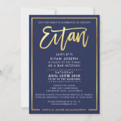CUSTOM Bar Mitzvah Invite for EITAN marine + goud Kaart (Voorkant)