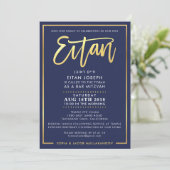 CUSTOM Bar Mitzvah Invite for EITAN marine + goud Kaart (Staand voorkant)