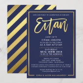CUSTOM Bar Mitzvah Invite for EITAN marine + goud Kaart (Voorkant / Achterkant)
