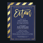 CUSTOM Bar Mitzvah Invite for EITAN marine   goud Kaart<br><div class="desc">*** OPMERKING - HET SHINY GOLD FOIL EFFECT IS EEN GEDRUKT AFBEELDING *** - - - - - - - - - - - - - - - - - - - - - - - - - - - - - - - - - - - - - -...</div>