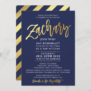 CUSTOM Bar Mitzvah Invite for Zachary marine + gol Kaart