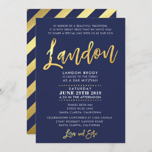 CUSTOM Bar Mitzvah Invite marvy blue + Gold LANDON Kaart