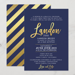 CUSTOM Bar Mitzvah Invite marvy blue + Gold LANDON Kaart