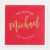 CUSTOM Bar Mitzvah lunch rood goud kalligrafie Servet (Voorkant)