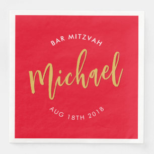 CUSTOM Bar Mitzvah lunch rood goud kalligrafie Servet
