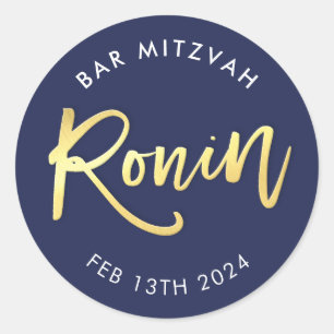 CUSTOM Bar Mitzvah marine + goud voor RONIN Ronde Sticker