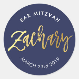CUSTOM Bar Mitzvah marine + goud ZACHARY Ronde Sticker