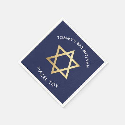 CUSTOM Bar Mitzvah mazel tov ster marine + goud Servetten (Hoek)